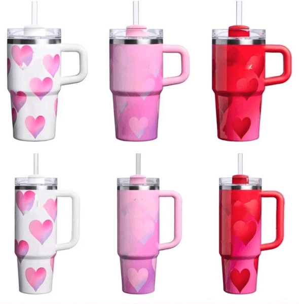 US Stock Water bottle 40oz Tumbler Target Valentines Day 2026 Powder Pink Heart Rouge Red Heart Mugs 20oz Cups Gift Limited Edition With Straw