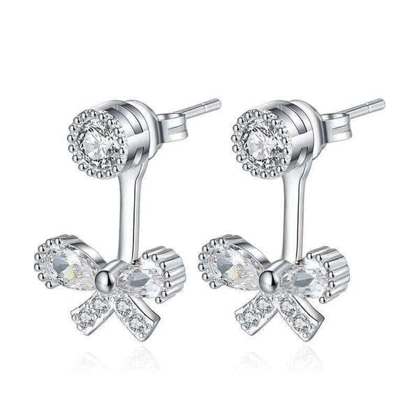 925 Sterling Silver Bow Zircons Earrings Ladies Fashion Minimalist Birthday Party Wedding Anniversary Jewelry Gift