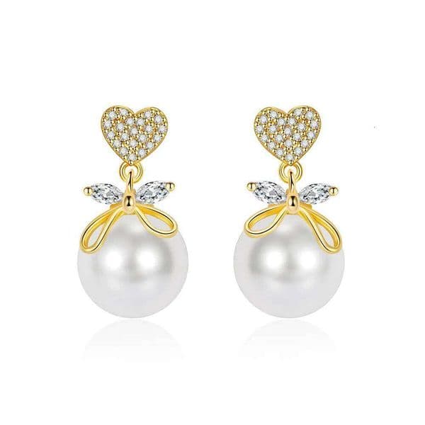 925 Sterling Silver Heart Bow Pearl Earrings Ladies Fashion Simple Birthday Party Wedding Anniversary Jewelry Gift