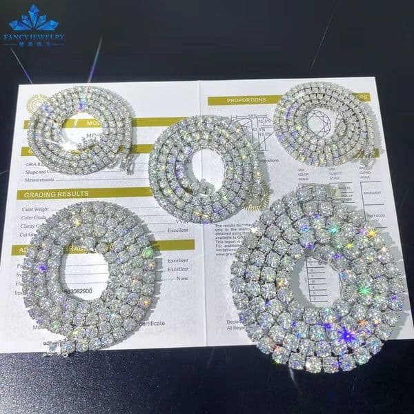 Fast Delivery High Quality Moissanite Tennis Chain 2mm 3mm 4mm 5mm 65mm Shining Brightly D VVS Moissanite Women Men Necklace