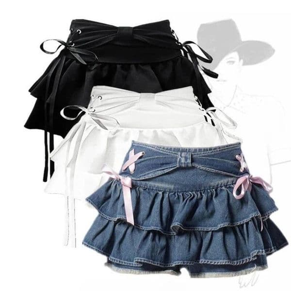 Bestseller Vintage Shorts Y2K Casual Pleated Retro Skirt Bow High Waist Jeans A-line Mini Sweet Short Skirts Fashion Summer Y2k New 2025 ddmytues