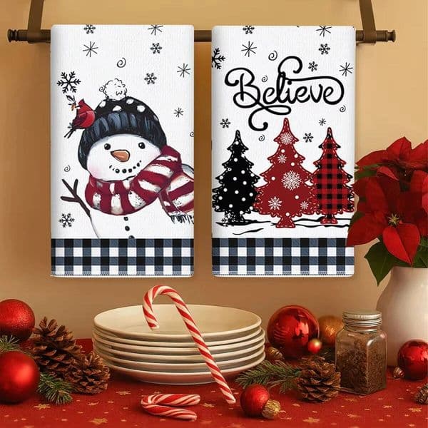 Bestseller 2pcs Christmas Kitchen Plaid Xmas Hand Santa Decorations for Home 2025 Navidad Noel Dish Towels Gifts ddmytues