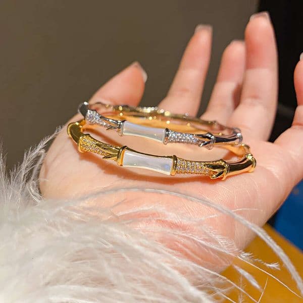 Jewellery Bracelet Designer Luxury Gold Tone Cuff with Mother of Pearl and Crystal Detail for Elegant Delicate Daily Wear Gift High Quality