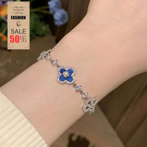 Adjustable Zircon Sapphire Bracelet Women Korean & Japanese Rhombus Flower Design - Light Luxury Jewelry for Daily and Office Wear