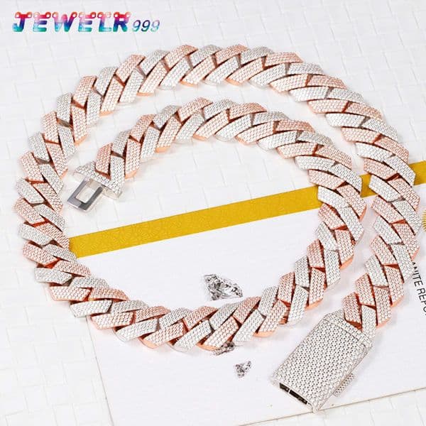 20 mm Wide 4 Rows 2tones Hip Hop Chain Moissanite Cuban Chain 925 Sterling Silver Gold Plate Fine Jewelry Necklaces Bracelets
