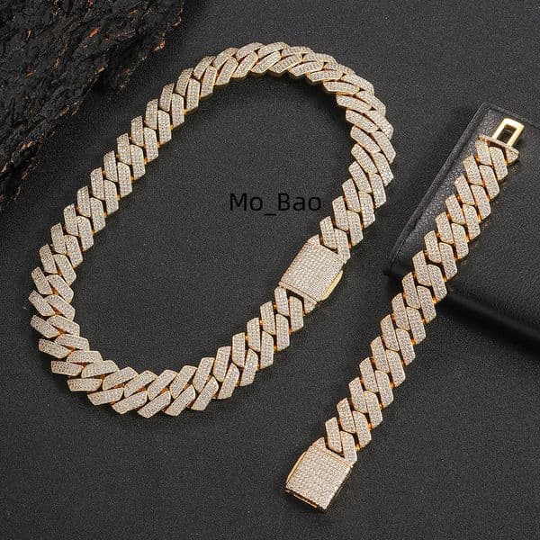 DAIHE Hip Hop Jewelry Miami Cuban Chain Necklace Iced Out CZ Cubic Zirconia 20mm Diamond Miami Cuban Chain in 18K Gold