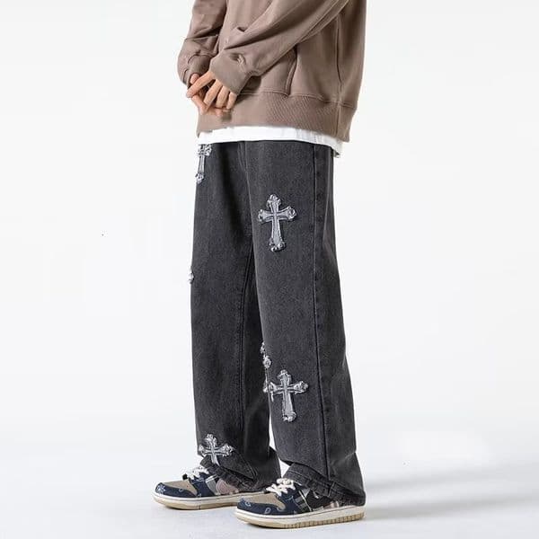 Luxury Brand Designer Clothes Cross Jeans Men Spring Autumn American Retro Trendy Brand Ins Loose Straight Pants Fashion Casual Wide Leg Pants