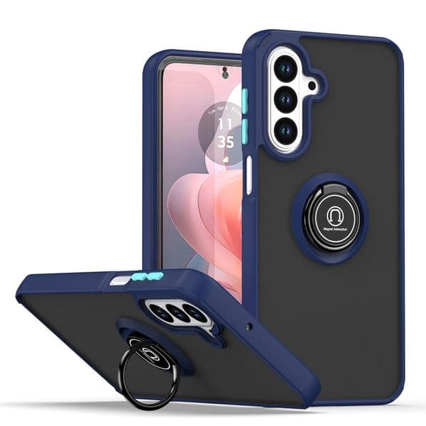 Clear Phone Cases for Samsung Galaxy A07 A17 A37 A57 A06 A16 A36 A56 A15 A14 4G 5G Translucent Matte Ring Kickstand Slim Case Shockproof Phone Cover Black