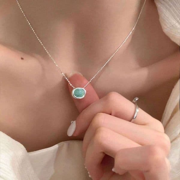 Sam Panda 925 Silver Menthol Blue Crystal Necklace for Women Ellipse Personality Minimalism Versatile Jewelry Gift Dropshipping