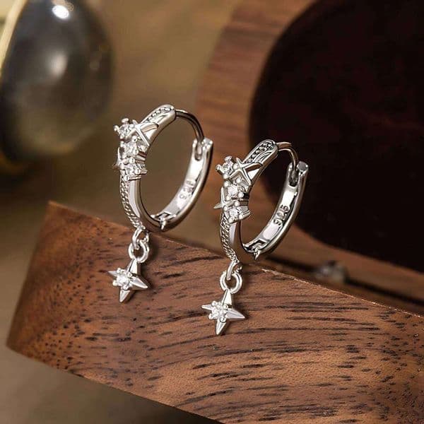 925 Sterling Silver Vintage Earrings For Women Trendy Simple Round Star Zircon Earring Jewelry Prevent Allergy Party Accessories