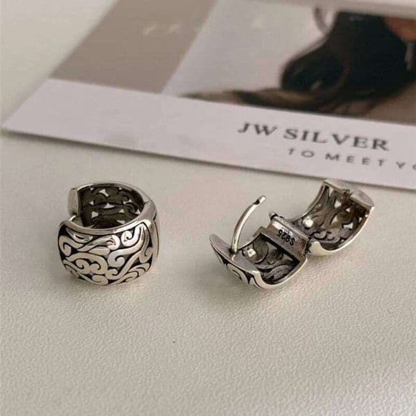 Sam Pand 925 Sterling Silver Texture Earrings For Women Retro Earring Trendy Simple Jewelry Prevent Allergy Party Accessories
