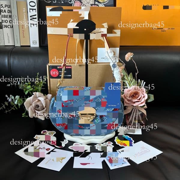 Complete VIP Packaging Exclusive Not designer bag For Luxury handbag Sale Inner Label Cherry Colored Denim Wallet