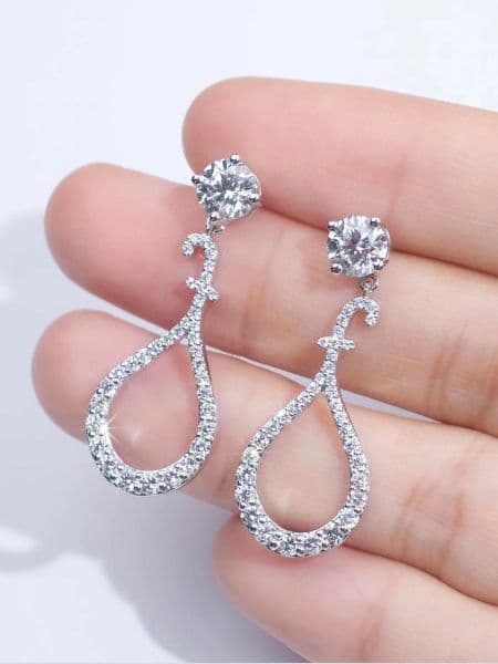 MT about 4g 925 Silver GRA Moissanite Pendant Earrings, Round Brilliant Cut Moissanite 925 Sterling Silver Long Tassel Earrings for Women Wedding party jewelry
