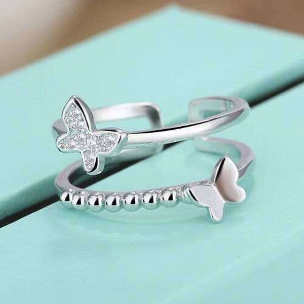 New silver color Butterfly Cubic Zirconia Rose Gold Color Fashion Resizable Ring Jewelry For Women Party Wedding
