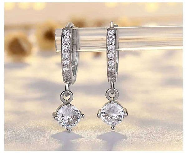 Chic 925 Silver Needle Women's Drop Earrings 4 Claw Big CZ Stone Gorgeous Female Party Jewelry Anniversary Gift Earring for Girl