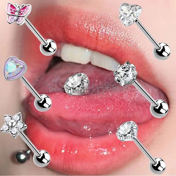 Symphony Butterfly Alloy Tongue Ring Tongue Stud with Embedded Zirconia Titanium Alloy Piercing Jewelry Simple Inner Thread Design Unisex