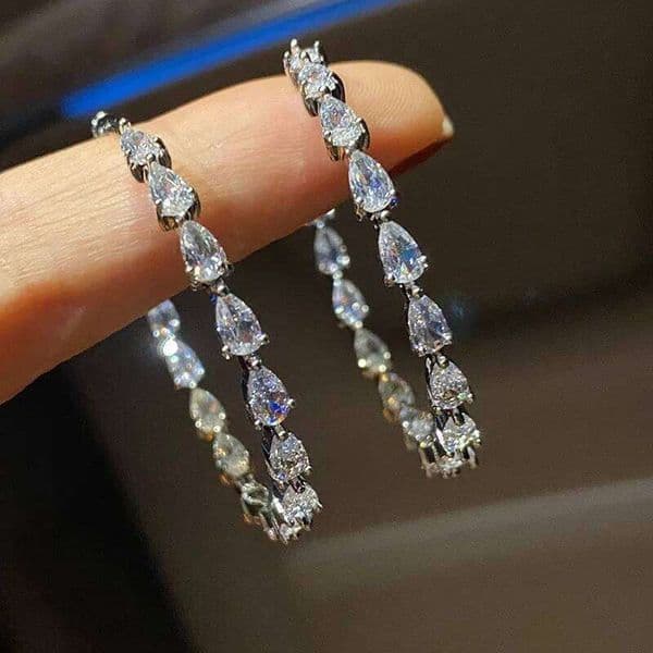 Luxury Pear Cubic Zirconia Crystal Hoop Earrings for Women Daily Wear Statement Girls Accessories