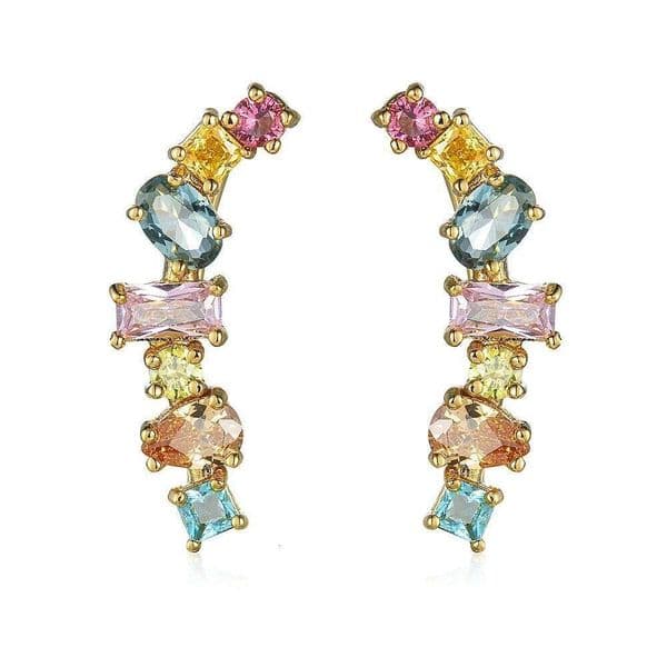 Colorful Cubic Zirconia Micro Pave Gold Color Rainbow Stud Earrings for Women Girls Fashion Party Jewelry Gift