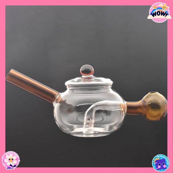 colorful Tea Pot design Mini Glass Bubbler Oil Burner Portable Recycle Water Bong With 3cm Glass smoking Bowl Head