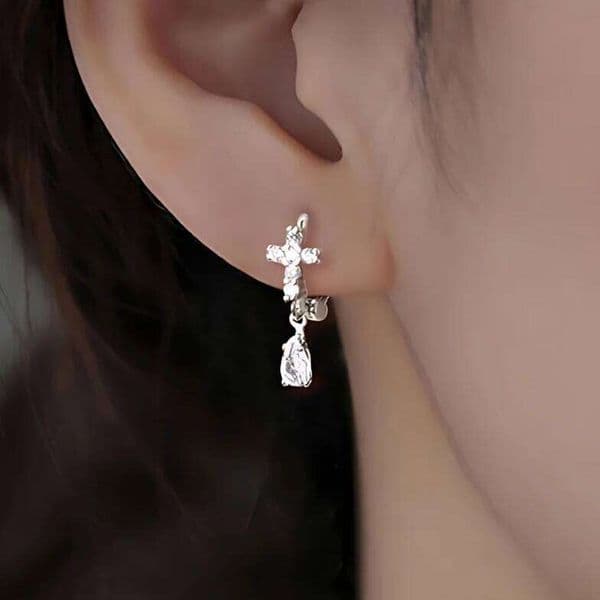 Sam Panda 925 Sterling Silver Crossing Droplet Zircon Earring for Women Aesthetic Elegant Luxury Versatile Jewelry Gift Dropship
