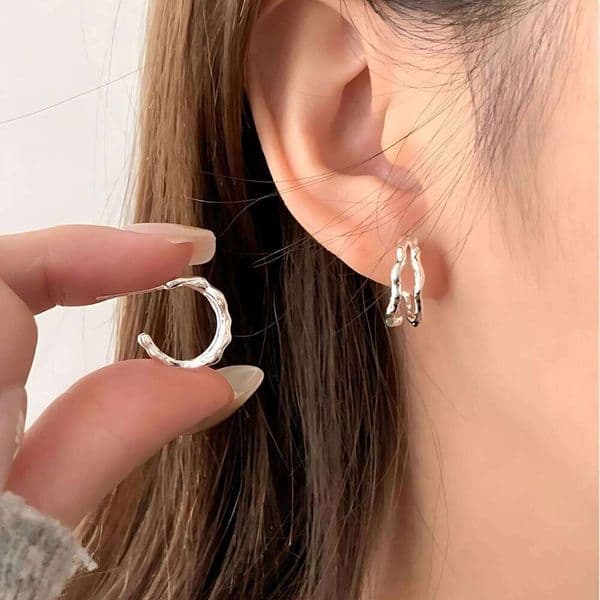 Sam Panda 925 Sterling Silver Double Layers Earrings for Women Irregular Elegant Trend Austere Aesthetic Jewelry Gift Dropship