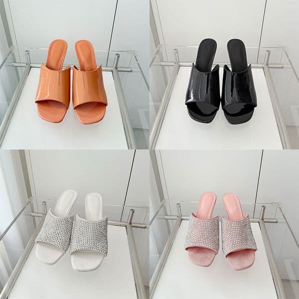 high quality womens Sandals designer Crystals High Heels Luxury Slipper Suede Sheepskin Sliders Summer Beach Shoes Outdoor High Slipper 1028