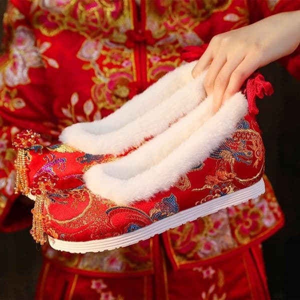 Ddmysports Jinlong CM Winter Xiuhe Chinese Wedding With Fleece Bride Tassel Embroidered Shoes Height Increasing Ancient Style Hanfu Outdoor Shoes