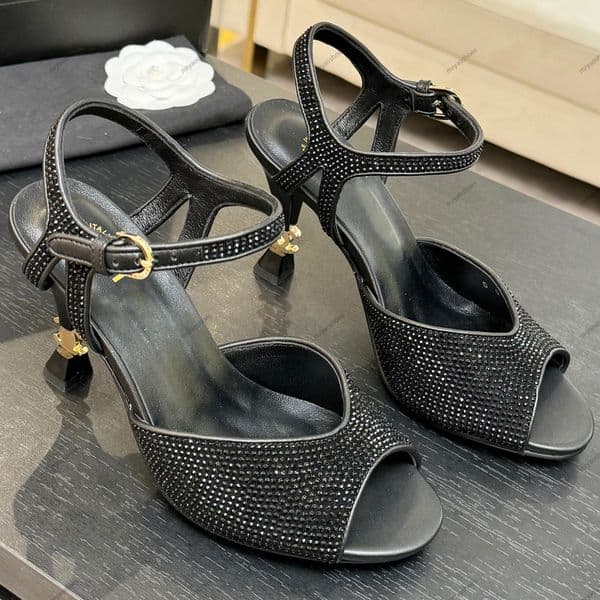 Designers Women Dress Shoes Stiletto Mary Jane Sandals Top Quality Leather Rhinestones Shoes with logos on the heels party shoe Size 35-41 With Box Famous Luxury