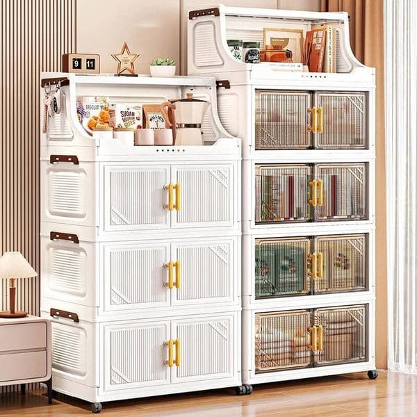 Bestseller Foldable Double-Door Storage Cabinet,Large Capacity Space-Saving Mobile Organizer for Bedroom&Living RoomClothes, Toys&Snacks ddmytues