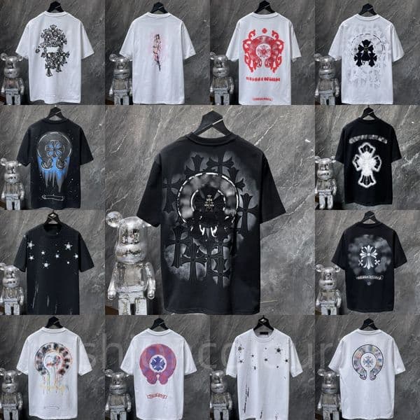 designer t shirt Cross Sanskrit ch T-Shirt Fashion Designer Men women Heats Printed Cotton Casual Chrome Tees Short Sleeve Hip Hop Chrome Shirts Breathable