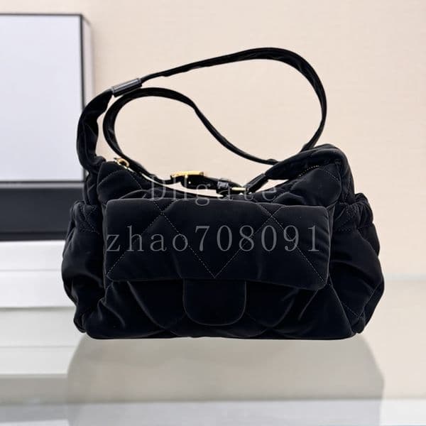 Velvet-Effect Nylon Bowling Bag Designer bag Large 32cm Diamond quality Luxury Shoulder bag With box CAS5054