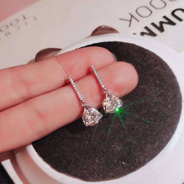 Korean Full Pave CZ Cone Shape Wedding For Women 2021 925 Silver Needle Bridal Hanging Drop Earrings Jewelry