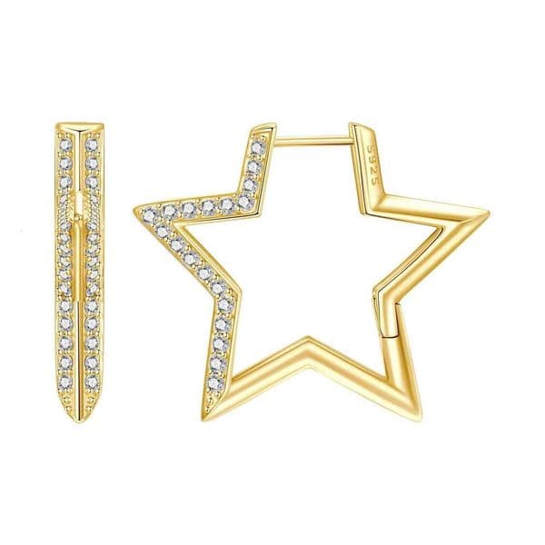 Orstarry Original 925 Sterling Silver Golden Pentagram Shining Earrings Women Hoop Earring Anniversary Jewelry Trendy Gifts