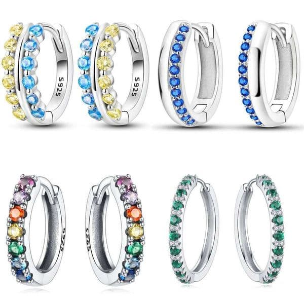 Orstarry S925 Sterling Silver Sparkling Blue Yellow Zircon Hoop Earrings For Women Jewelry Original Party Gifts