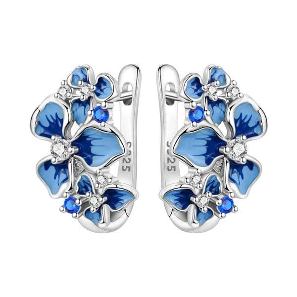 Orstarry Original 925 Sterling Silver Blue Iris Flower Earrings Women Hoop Earring Anniversary Jewelry Trendy Gifts