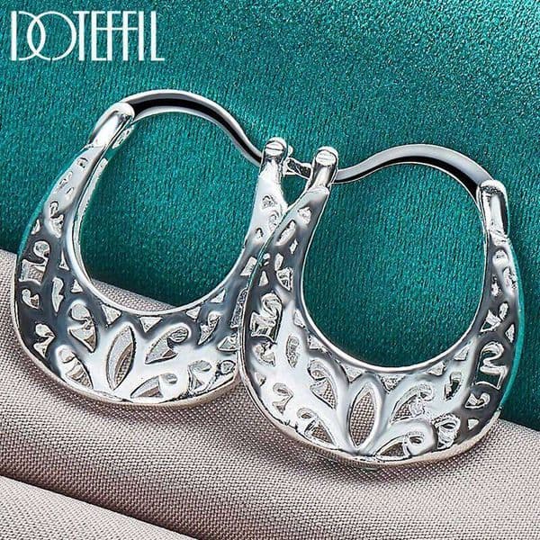 DOTEFFIL 925 Sterling Silver Hollow Flower Hoop Earring Woman Party Gift Fashion Charm Wedding Engagement Jewelry