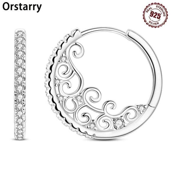 Orstarry S925 Sterling Silver Vintage Patterned Stone Inlaid Hoop Earrings For Women Jewelry Original Party Trendy Gift