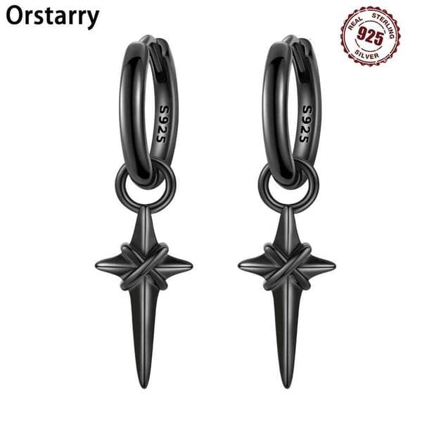 Orstarry S925 Sterling Silver Y2K Style Dark Cross Star Hoop Earrings For Women Jewelry Original Party Trendy Gifts