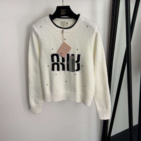 Designer Elegant Autumn New Logo Letter Five-Pointed Star Rhinestone Pullover Long Sleeve Knitted Sweater bd31
