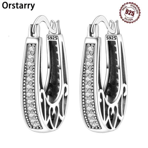 Orstarry S925 Sterling Silver Retro Hollowed Out Pattern earrings Versatile Hoop Earrings For Women Jewelry Original Party Gifts