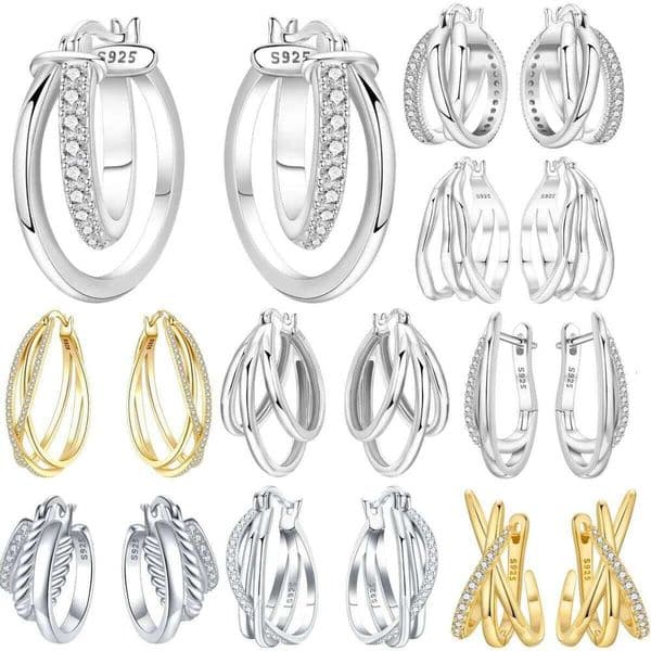 Orstarry Original 925 Sterling Silver Simple Crossed Double Ring Earrings Women Ear Studs Hoop Earring Anniversary Jewelry Gifts