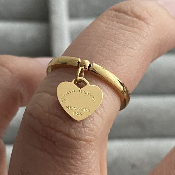 Gold Color Luxury Designer Real Picture Simple Heart Pendant Classic Ring T Letter Thin Fashion Rings For Women Lady Wholesale