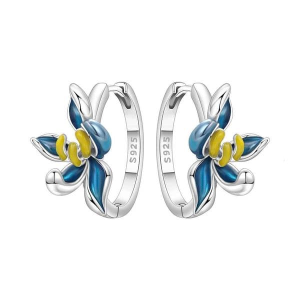 Orstarry Original 925 Sterling Silver Blue Orchid Flower Earrings Women Hoop Earring Anniversary Jewelry Trendy Gifts