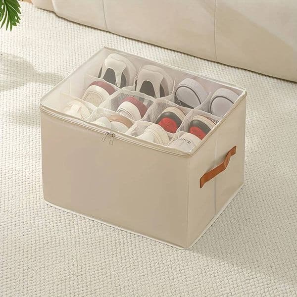 Foldable Shoe Organizer with Lid - 1pc Heavy-Duty Oxford fabric Storage Box | Clear Front Panel & Dustproof Closure for Closet