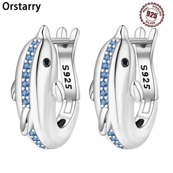 925 Sterling Silver Blue Dolphin Ocean Animal Versatile Hoop Earrings For Women Jewelry Birthday Party Gifts