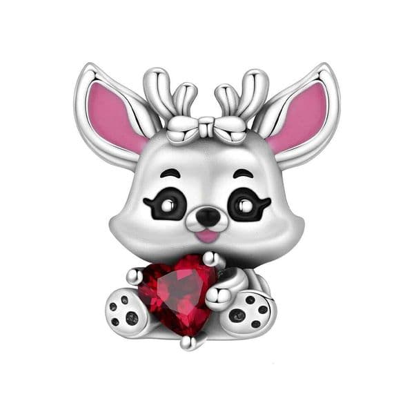 Orstarry 925 Sterling Silver Red Zircon Heart Elk Animal Beads Original Pendants Bracelet Charm Jewelry Party DIY Trendy Gifts