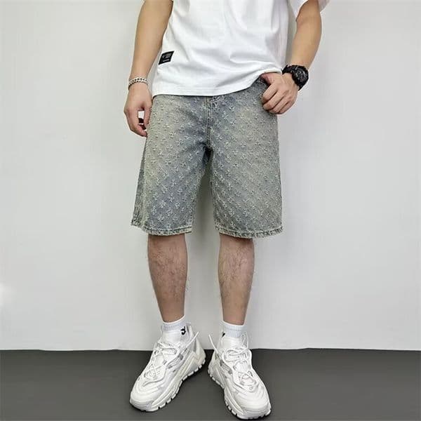 Luxury Brand Designer Clothes Men's Denim Shorts Summer Boys Cargo Pants Loose Straight Mid-Length Elastic Waist American High Street Trendy Shorts