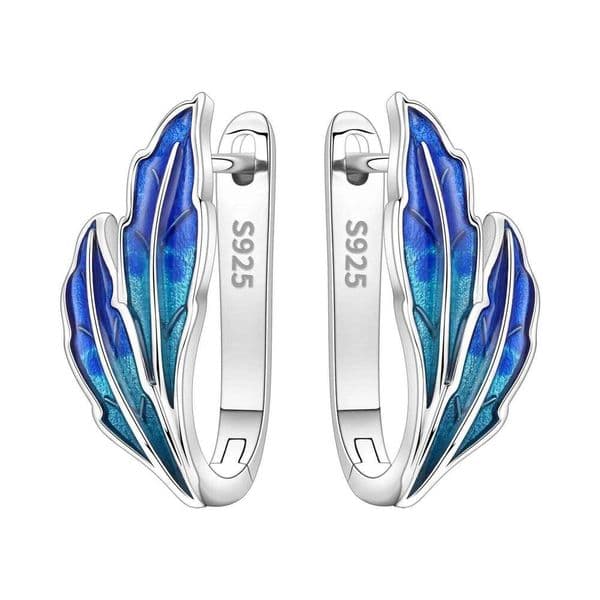 Orstarry Original 925 Sterling Silver Blue Feather Lucky Symbol Earrings Women Hoop Earring Anniversary Jewelry Trendy Gifts