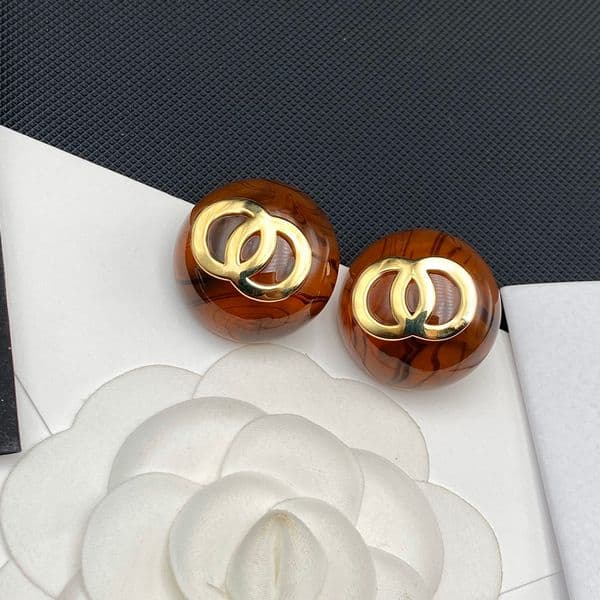 Brown Round Deigner Stud Crytal Rhinetone Pearl Real Gold Bra Copper Stamp Letter Earring Fahion Women Elegance Wedding Party Jewelry