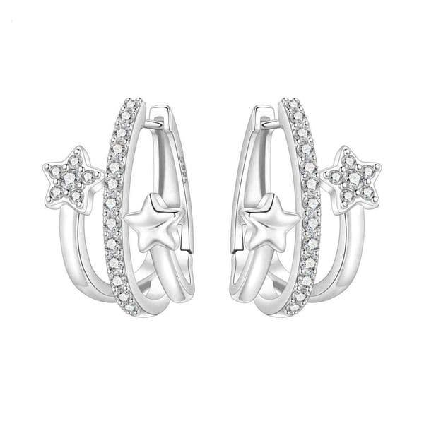 Orstarry S925 Sterling Silver French Three-layer Star Versatile Hoop Earrings For Women Jewelry Original Party Gifts